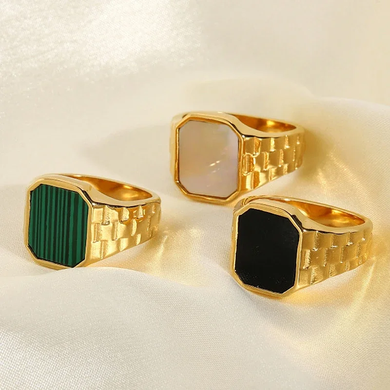 New 2023 Metal Glossy Shell Rings for Men Geometric Width Signet Square Finger Punk Style Fashion Ring Jewelry Christmas Gift 4