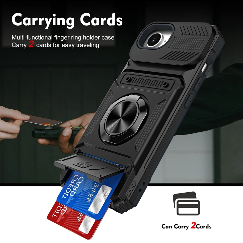 Shockproof Magnetic Car Holder Case with Card Slot – Ring Armor Back Cover