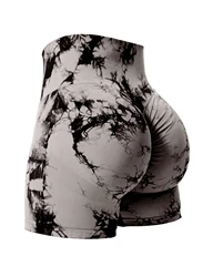 Summer 2024 Sexy Tie Dye Seamless Butt-Lifting Fitness Shorts - S (Grey)