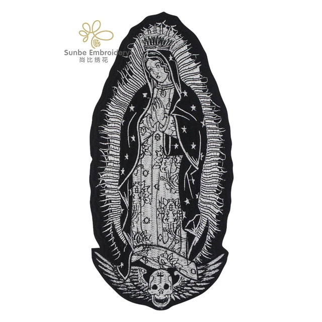 Parche religioso de la señora de Virgen de Guadalupe, aplique de cruz, arte de México bordado para chaqueta, Tshiges _