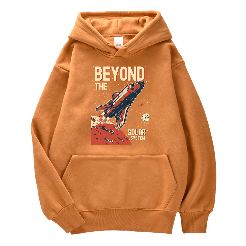 

Beyond The Solar System Rocket Launching Print Hooded For Men Oversize Loose Top Classic Tight Tops Retro Couple Long Sleeve