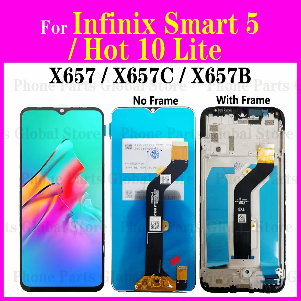 ЖК-дисплей 6,6 дюйма X657 для Infinix Smart 5 X657C, сенсорный дигитайзер в сборе, с рамкой, 10 Lite X657B, замена