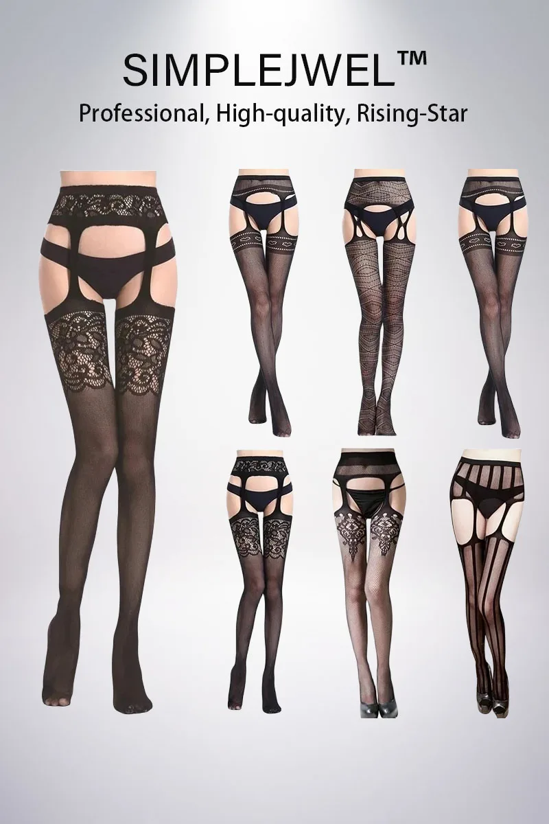 SIMPLEJEWEL 1 Stück/4 Stück Strumpfhosen Fischnetz Sexy Oberschenkelhohe Strümpfe Strumpfhosen Strapsstrümpfe für Frauen Strumpfgürtelstrumpf – Detail 2