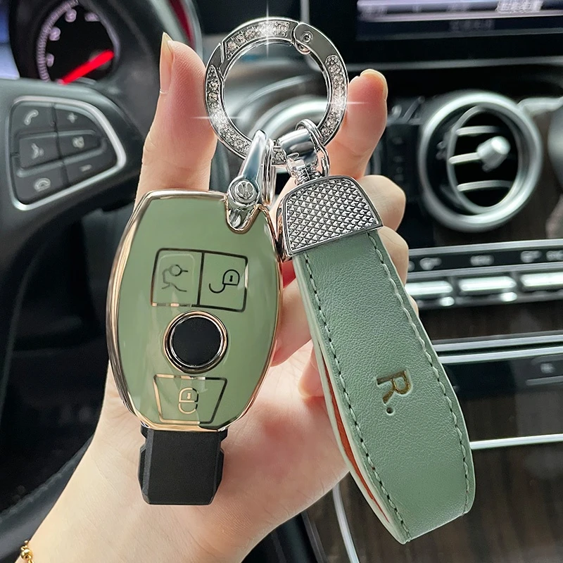Фото Кожаный блестящий чехол-брелок из ТПУ для автомобильных ключей для Mercedes Benz C Class W204 GLC260 C200, CIA GLA W205 W212 C S E Class №3