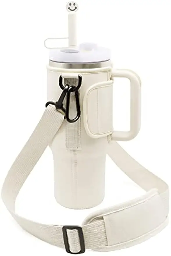 Water Bottle Carrier Bag Compatible with Stanley 30/40oz Tumbler with Handle, Water Bottle Holder with Adjustable Shoulder Strap