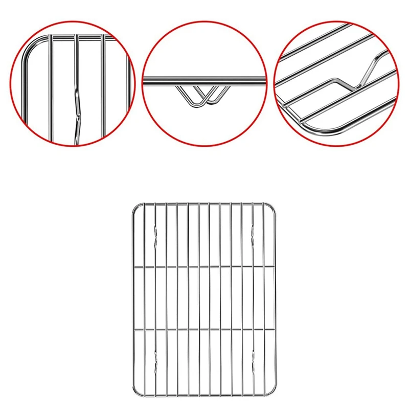 ABGH-2 Set Toaster Oven Tray And Rack Set, Small Stainless Steel Baking Pan With Cooling Rack, 10 Inch & 9 Inch