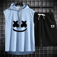 Ensemble deux pièces de marque d'été pour hommes, t-shirt et Short décontractés, costume de sport pour hommes, mode, survêtement à manches courtes, T-shirt à capuche 5