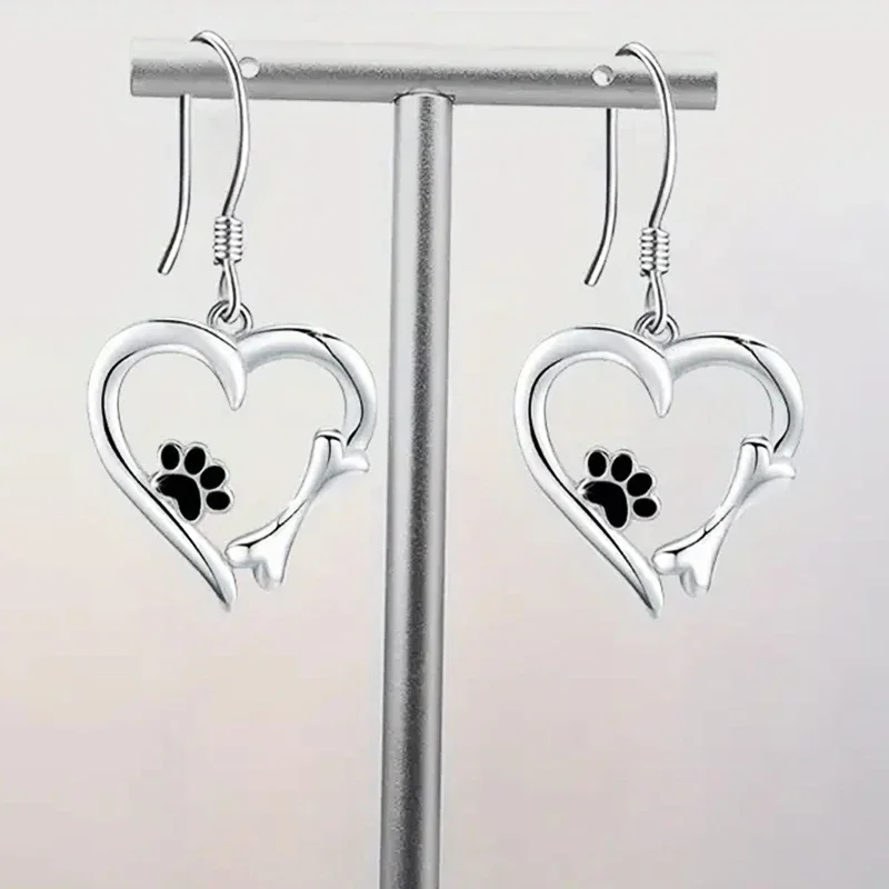 Creative Cute Dog Footprint Design Heart Shape Women Pendant Earrings - PeticaDeals
