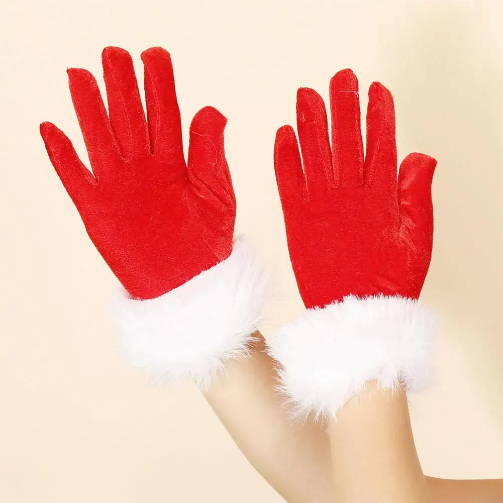 

Christmas Decoration Red Gloves with White Furry Cuff Accessories for Women Costumes 2024 New Year Xmas Decor 1 Pair