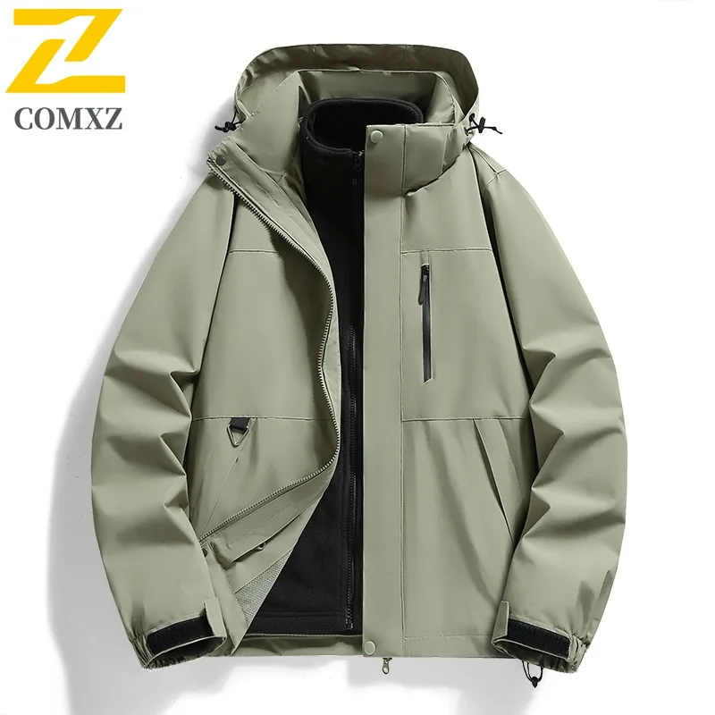 COMXZ Men Outdoor Jacket Casual Hooded Mountaineering Thickened Warm Parka 2025 Fashion Travel Lightweight Autumn Clothing