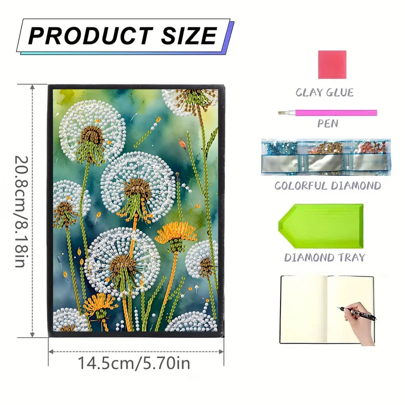 Diamond Painting Diary Notebook Sketchbook 5D DIY dandelion pattern leather female adult