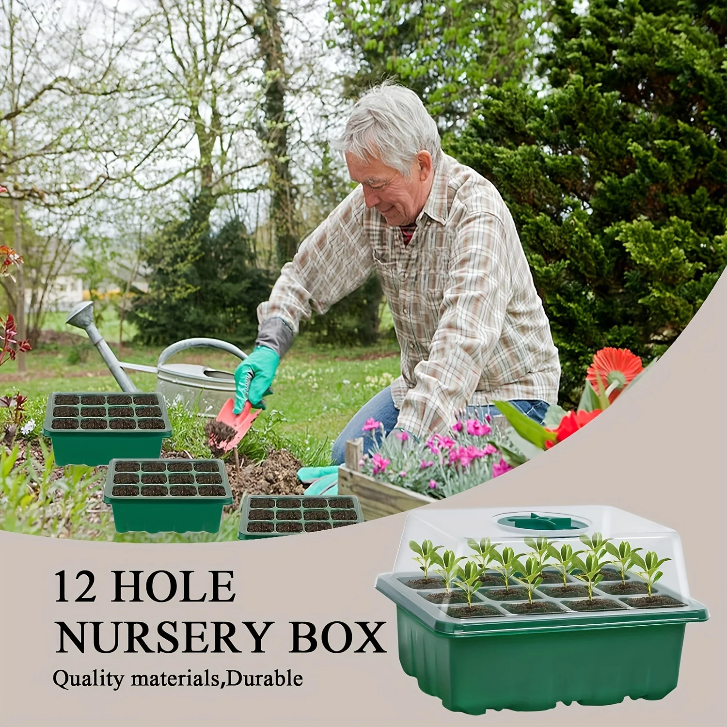 5 Sets Seed Starter Tray Kit Greenhouse Growing Trays Reusable Seed Humidity Vented Domes and Base for Seeds Seedling Tray