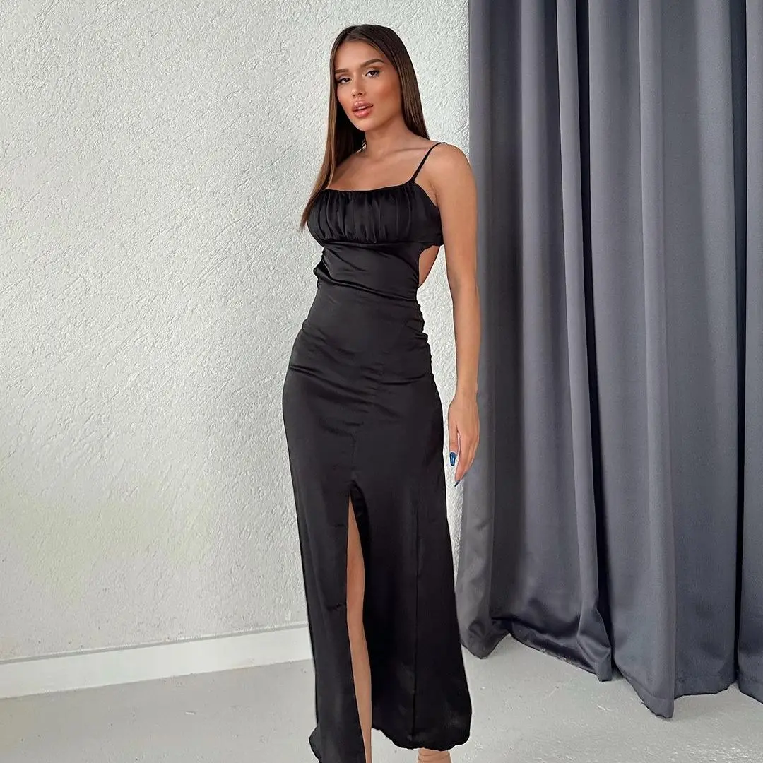 

Black Spaghetti Straps Mermaid Prom Dresses Square Neckline Floor Length Embroidery Evening Dress Saudi Arabia Women's Formal