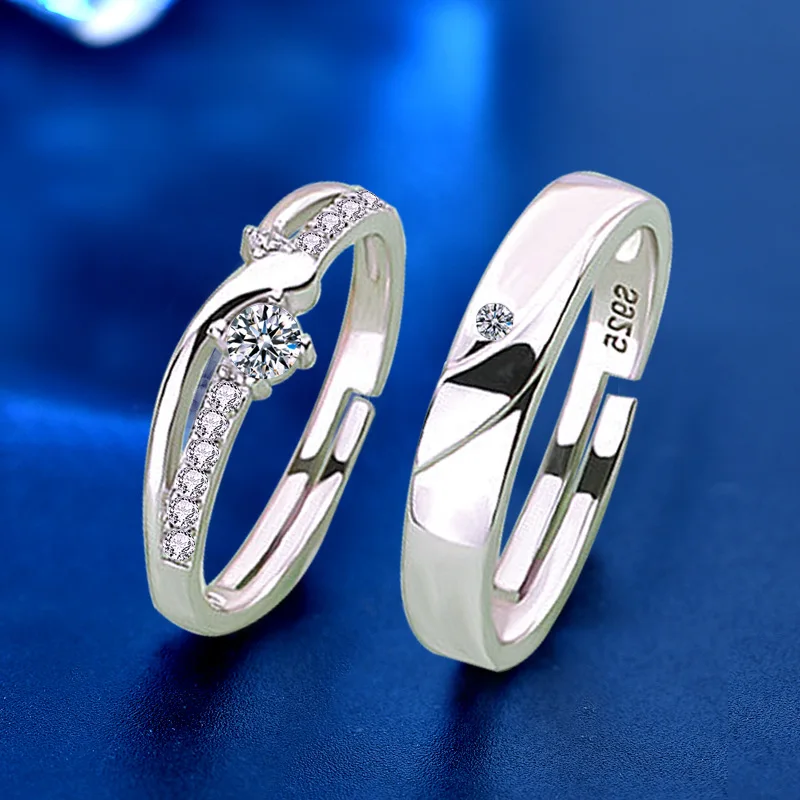 

925 Sterling Silver Couple's Ring Zircon Fashion Open Ring Men And Women Couple Rings Ornament Couple Rings 925 ring