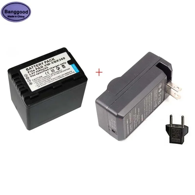 

3.6V 4580mAh VW-VBK360 VWVBK360 Camera Battery + AC Charger For Panasonic HC-V700 SDR-S70 VW-VBL090 VW-VBK180 VWVBK180 HC-V10