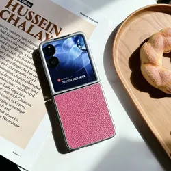 Luxury Faux Leather Ultra-Thin Shockproof Phone Case - Hard Back Cover Accessories for Xiaomi MIX Flip (Hot Pink)