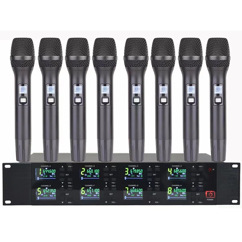 Stage KTV Handheld 8 Channels UHF Wireless Karaoke Microphone Living Singing Metal Dynamic Microphone Wireless