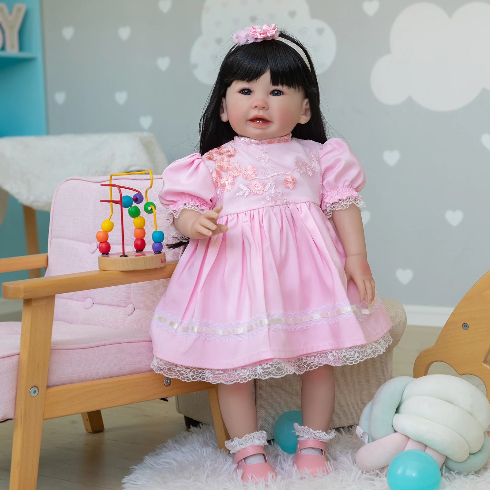 

Huge Baby Reborn Doll 24 Inch Soft Silicone Reborn Toddler Doll Pink Princess Dress Up Toys Children Xmas Gift