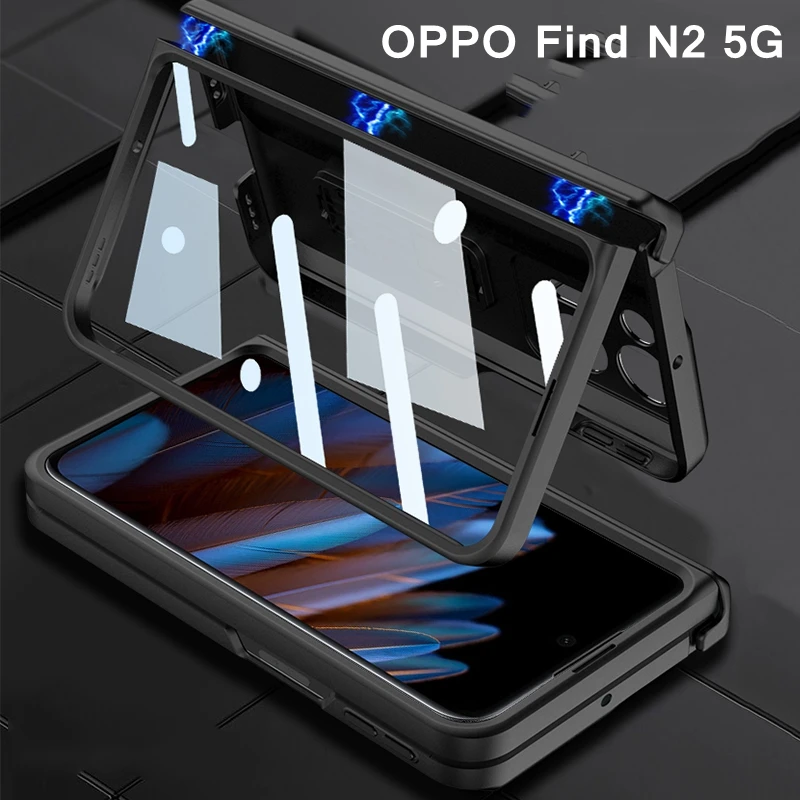 

Hinge Magnetic Coverage Protection Cases For OPPO Find N2 5G Shockproof All-inclusive Kickstand Cover Case with Screen Glass