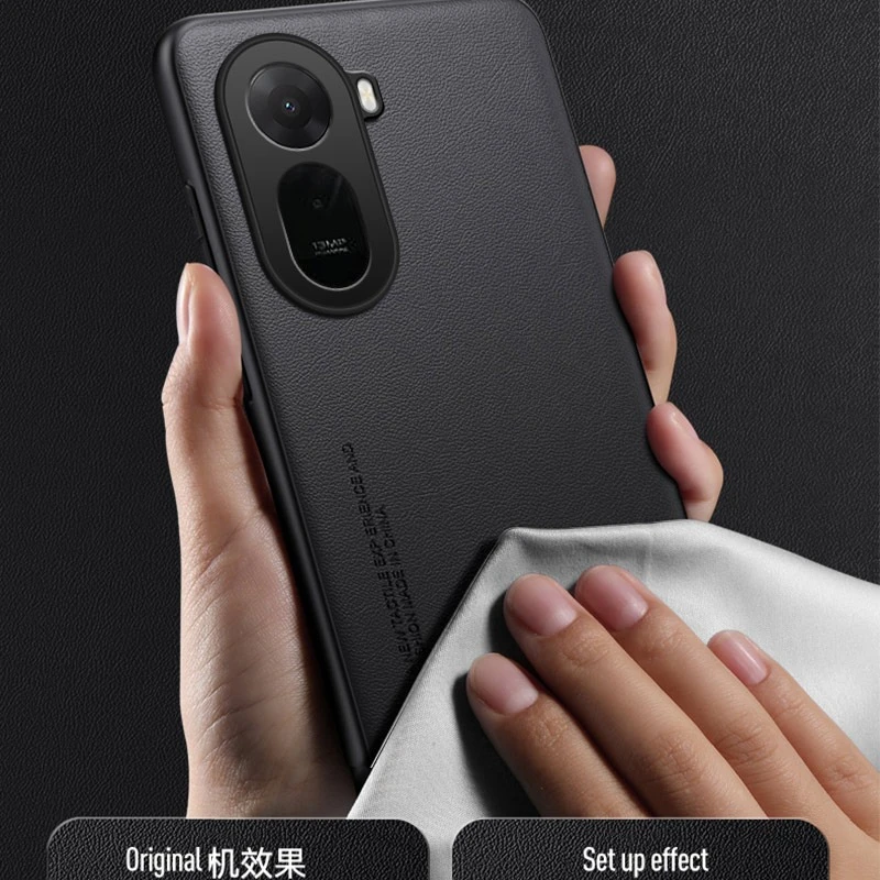 Leather Shockproof Phone Case with Camera Protection and Soft Silicone Bumper