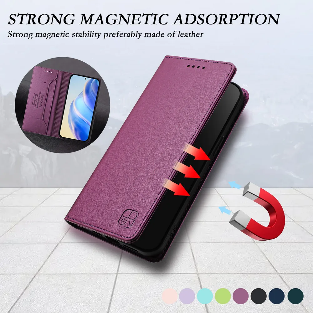 Premium Magnetic Leather Wallet Flip Case with RFID Protection