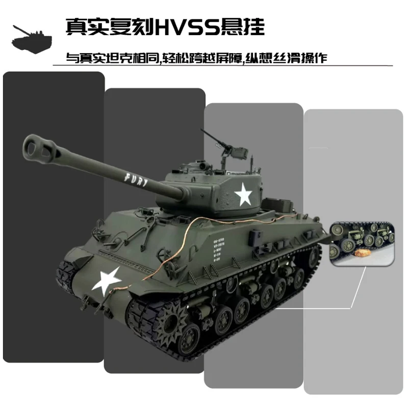 1:16 RC 탱크 US 셔먼 M4A3 2601 레이지 탱크 360 °   회전식 군사용 2차 세계대전 중전차 모델 연기 기능 RC 자동차 장난감 선물