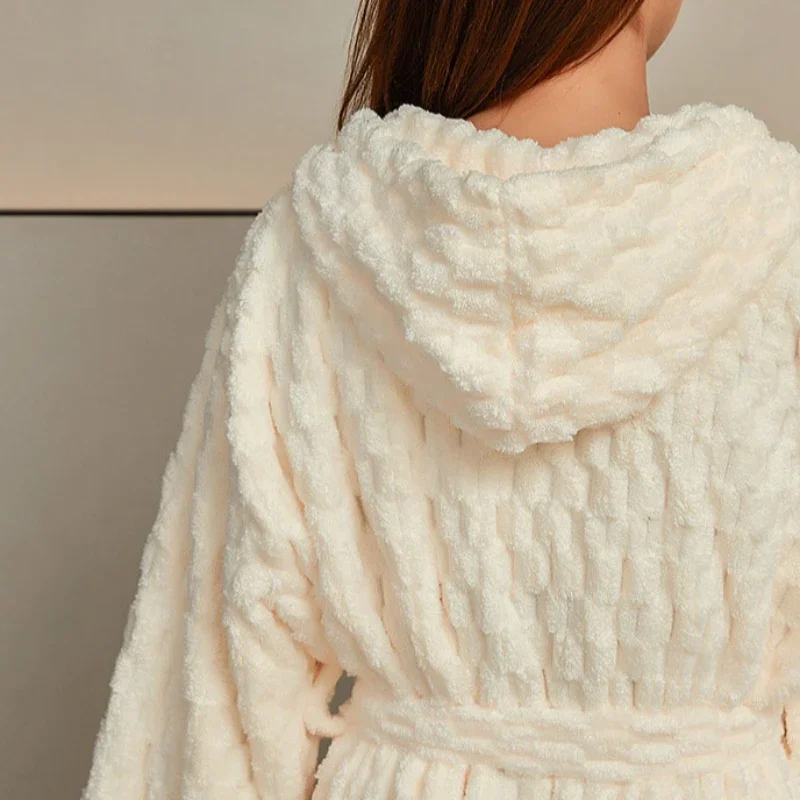 Coral Fleece Bathrobe Women Winter Warm Casual Flannel Robe Sleepwear Plush Shawl Bath Robe Nightgown Home Clothes