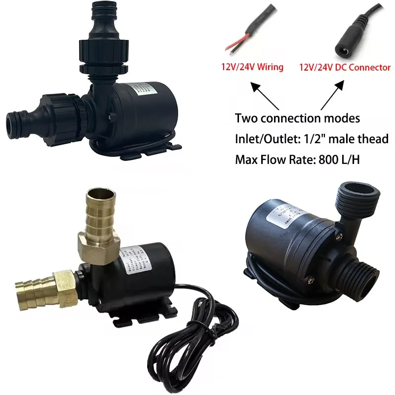 ปั๊มน้ํา 12v แรงดันสูง Ultra Quiet Solar DC 24V Lift 5M 800L/H มอเตอร์ไร้แปรง Submersible ปั๊มน้ํา Quick Break Joint 1