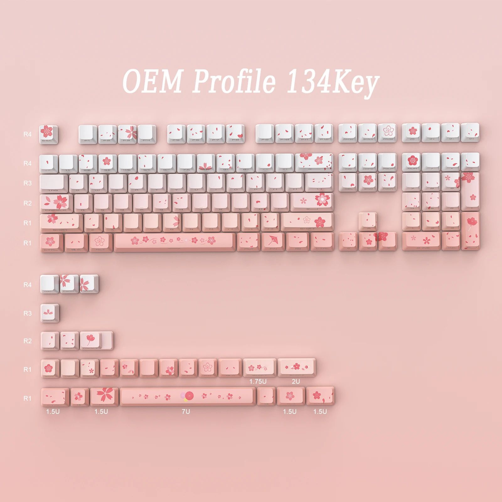 Double Shot Pbt Keycaps Retroiluminação Lateral para Teclado Mecânico de Interruptor mx Sakura Custom Keycap Conjunto 134 Teclas - Imagem 5