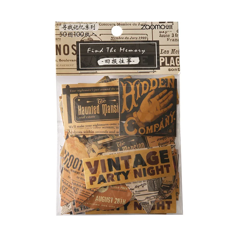100pcs English Label Stickers Junk Journal Ephemera Ins Style Vintage Stickers Aesthetic DIY Album Scrapbooking Supplies Pack