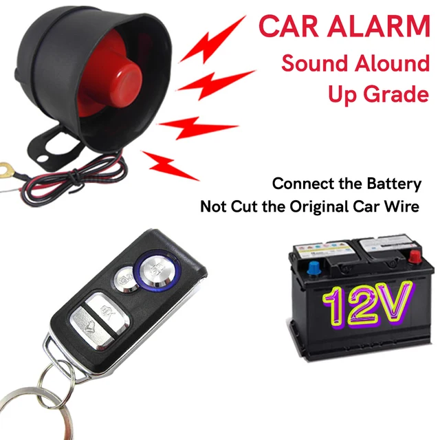 MASO Car Alarm Siren System - 125dB, 2 Remotes, 7-Level Sensitivity, 12V, Easy Non-Destructive Installation