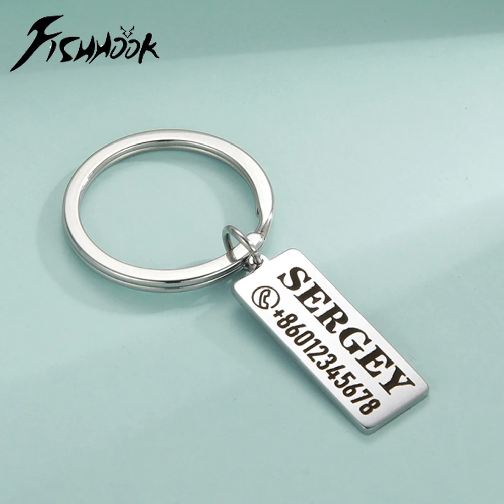 Fishhook Personalized Custom Keychain Gift for Men Woman Car Key Chain Ring Engrave Name Phone Number Stainless Steel Jewelry