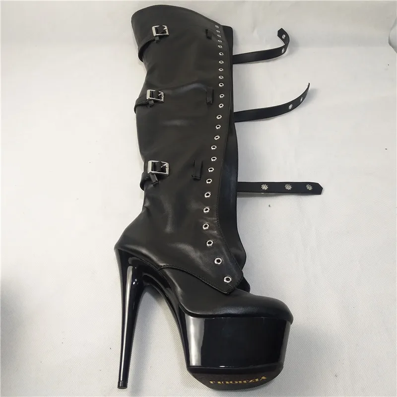 15-23CM High Front Buckle Above the Knee Boots, Round Head Ladies 6-9 Inch Stage Sexy Runway Show Extra Long Shoes