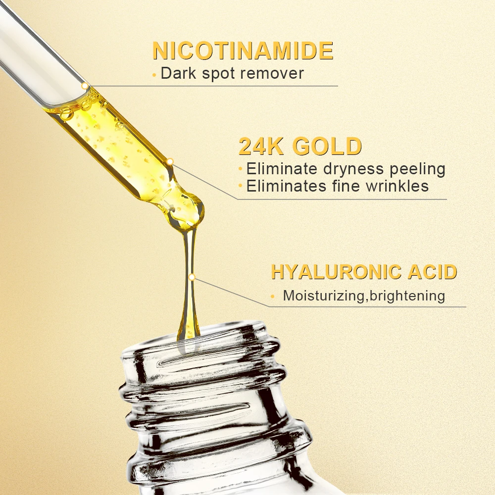 Niacinamide Face Serum 24K Gold Hyaluronic Acid Essence Whitening Dark Spot Corrector Facial Serum Skin Care Products 4