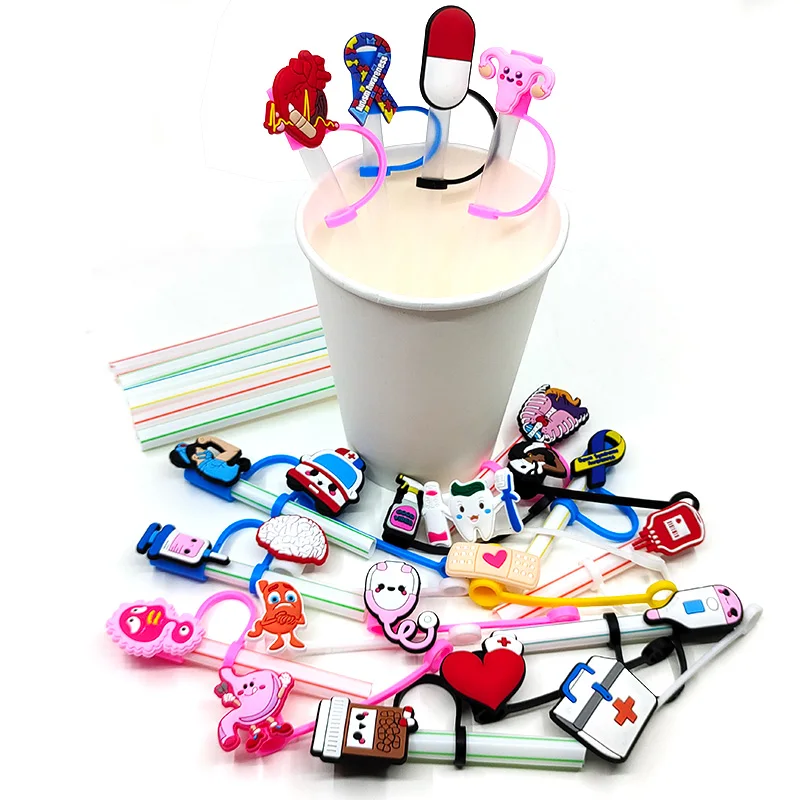 재사용 가능한 PVC 온도계 하트 빨대 토퍼, 밀폐 빨대 먼지 커버, 음료 유출 방지, 파티 컵 장식, 8 개