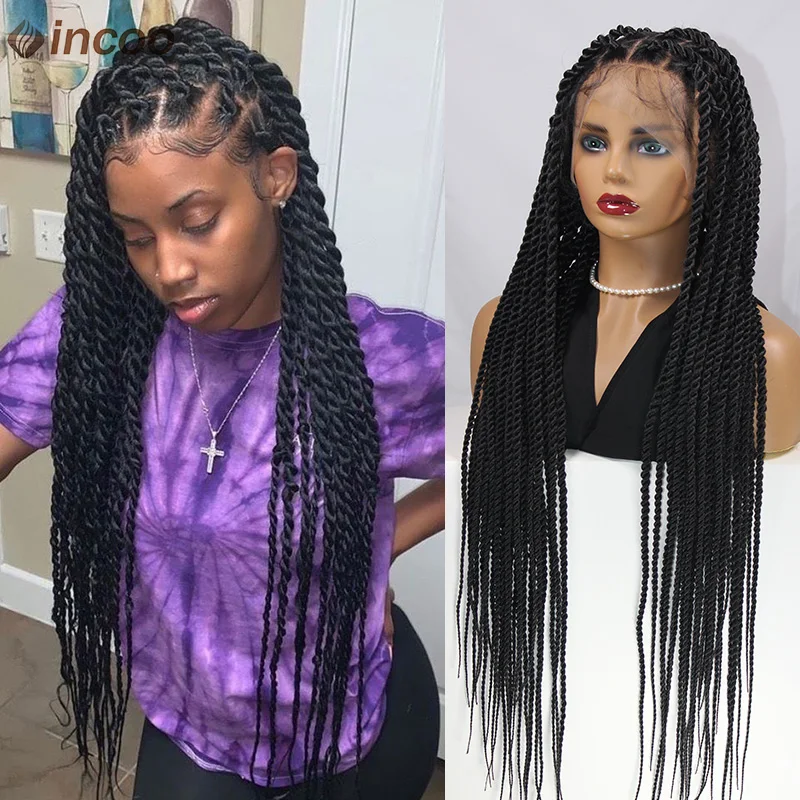 

Incoo 36'' Big Box Braids Full Lace Front Wigs Synthetic Senegalese Twist Braids Knotless Handmade Braided Wig For Black Women
