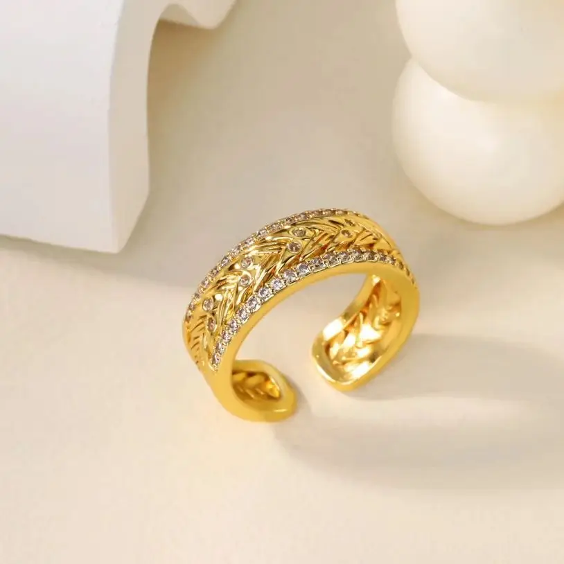 Zircon Geometric Rings for Women Gold Color Stainless Steel Ring