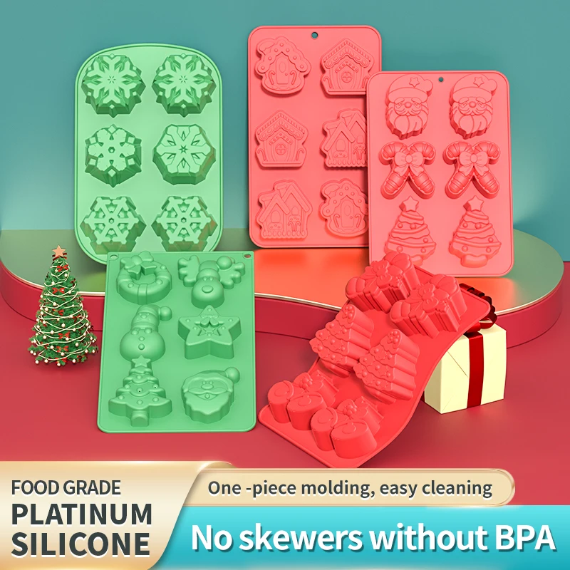 Christmas Silicone Molds Xmas Tree Gingerbread Chocolate Mould Christmas Non-Stick Fondant Baking Mold for Handmade Cake Decor