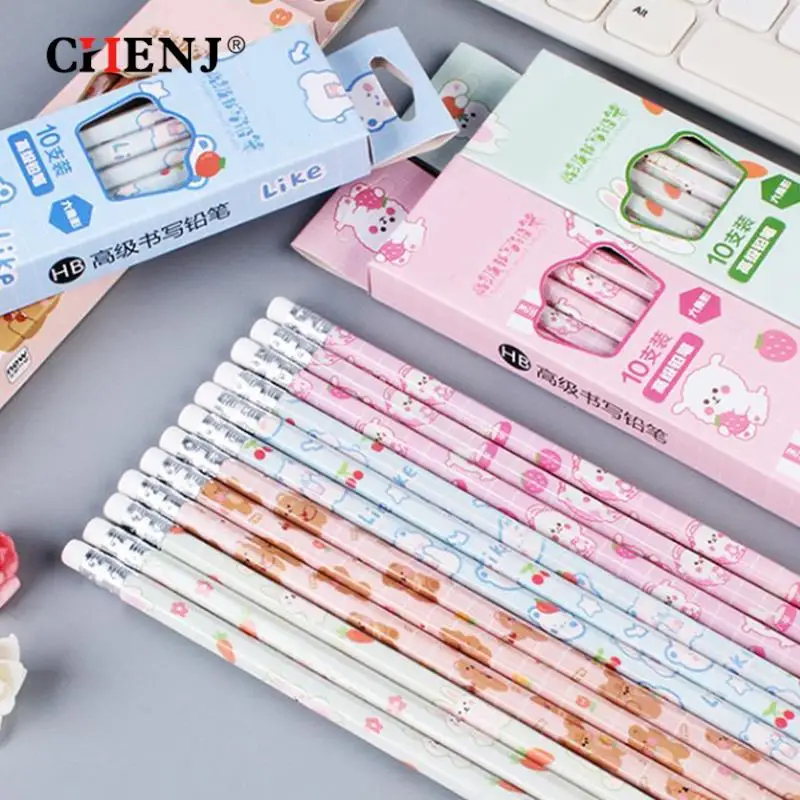 

10Pcs/Box Graphite Pencil Set Korean Kawaii Animal Students Stationery Pencils For Children School Writing Drawing Art Supplies