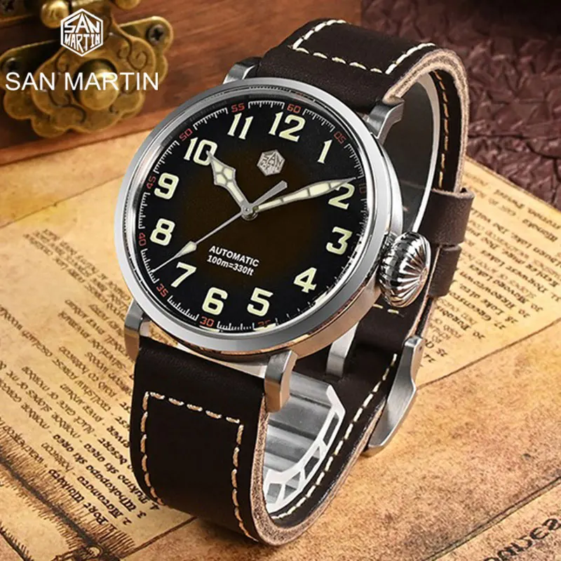 

San Martin Fashion Men's Watch 40mm Pilot Automatic Mechanical Wrist watch YN55 PT5000 Stainless Steel Luminous Waterproof 100M