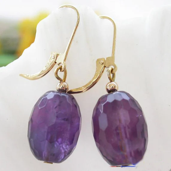 

Favorite Pearl Jewelry,16mm Egg Faceted Purple Amethyst Dangle Earrings,Charming Wedding Birthday Party Perfect Lady Gift