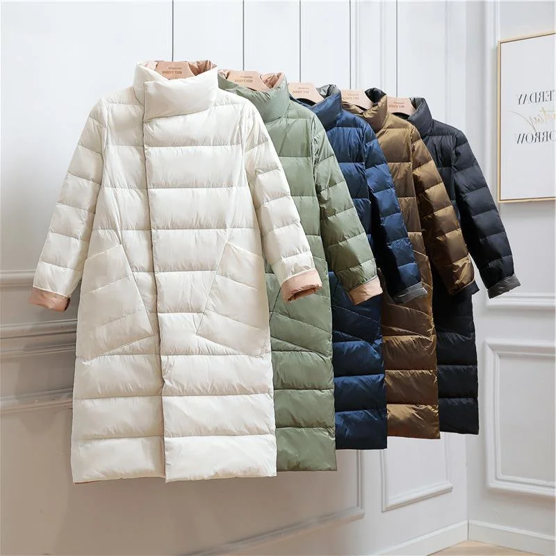 

Two-Sided Women Warm Down Coat 2024 Autumn Winter Light Thin White Duck Down Jacket Female Long Oversize Puffer Parkas Outwears