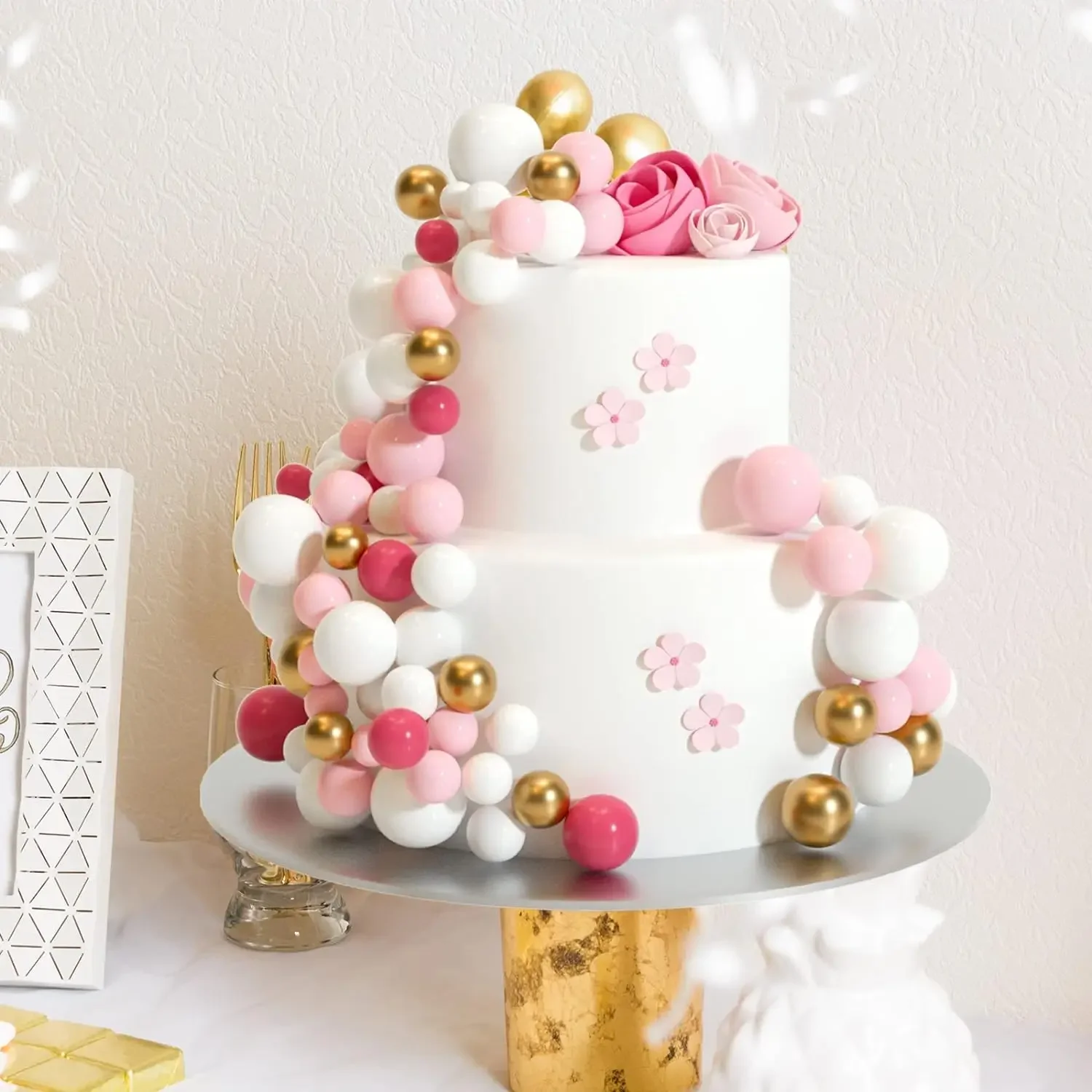 DIY Foam Ball Cake Topper Set - Pink & White Assorted Sizes For Birthday, Wedding, Baby Shower Cake Decorations