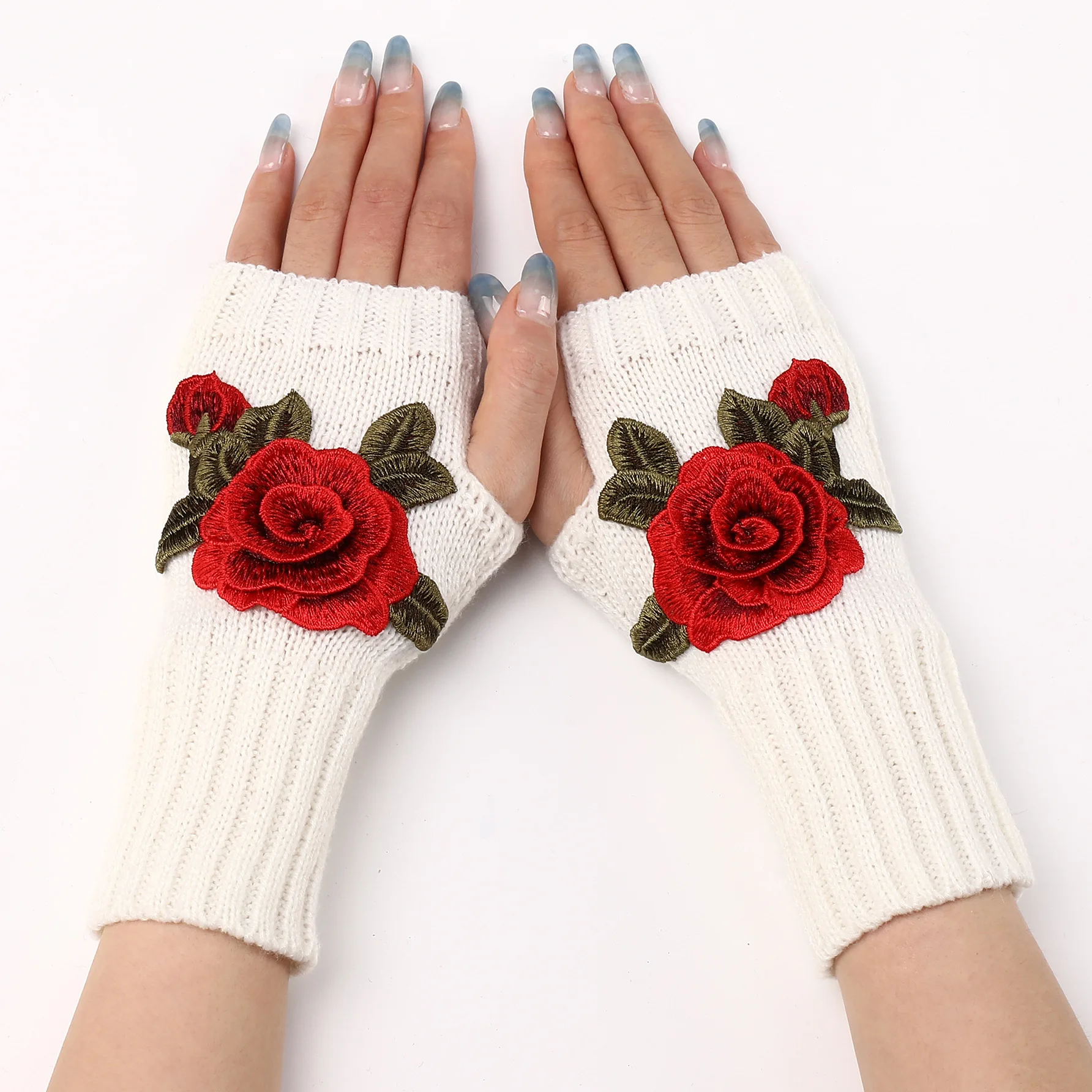 Women Half Finger Gloves Winter Knitted Arm Sleeves Fingerless Mittens Solid Color Soft Gloves Students Touch Screen Gloves