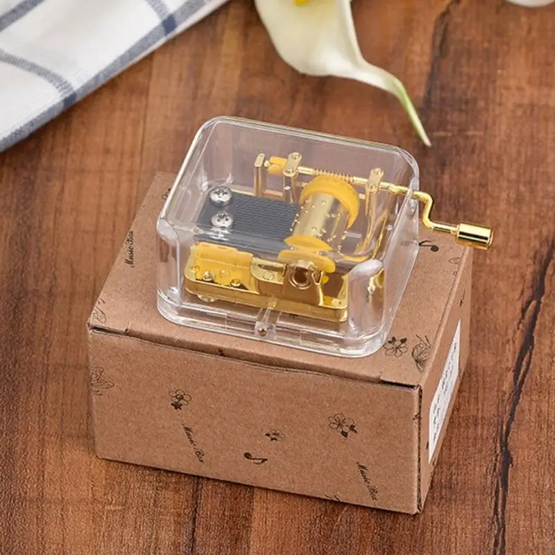 Clear Acrylic Mini Music Box with Hand Crank Mechanism Wind Up Musical Box Accessories for Home Decoration and Gifting KXRE