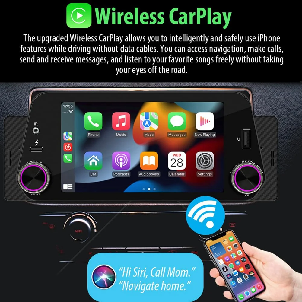 Single Din Car Stereo With Wireless Carplay/Android Auto, Touchscreen Radio, Bluetooth, Backup Camera, Mirror-Link