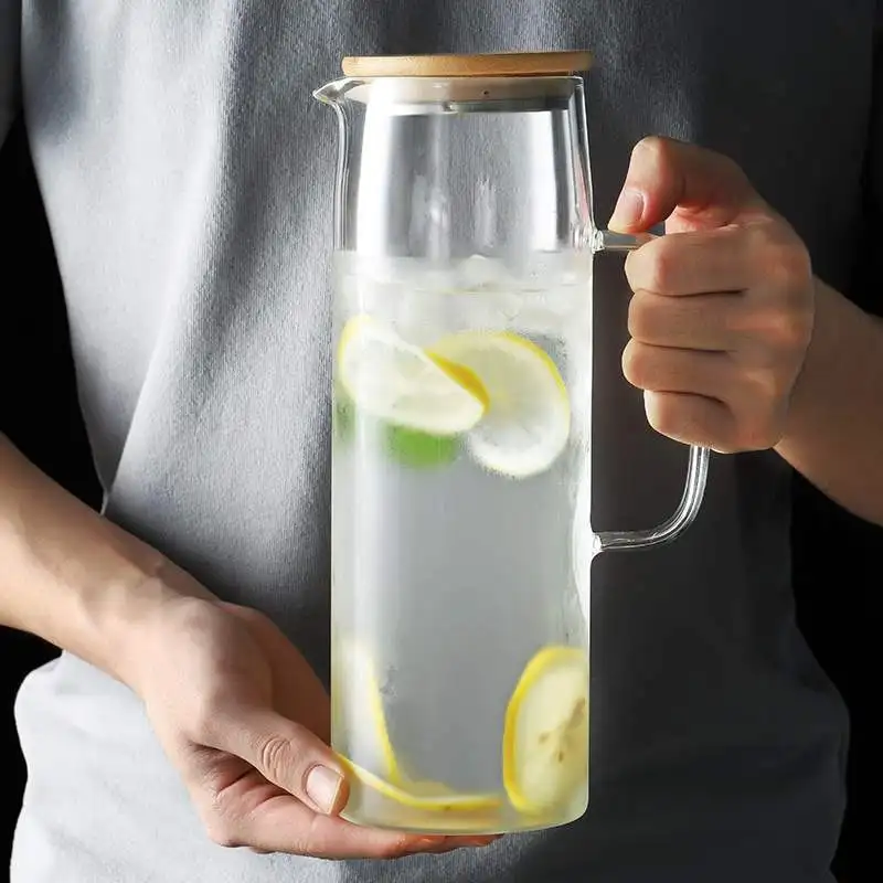 

Water Bottle Jar Cold Glass Kettle Transparent Large Capacity Heat Resistant Juice Pot With Handle Pitchers Glasses Bottles1.5L