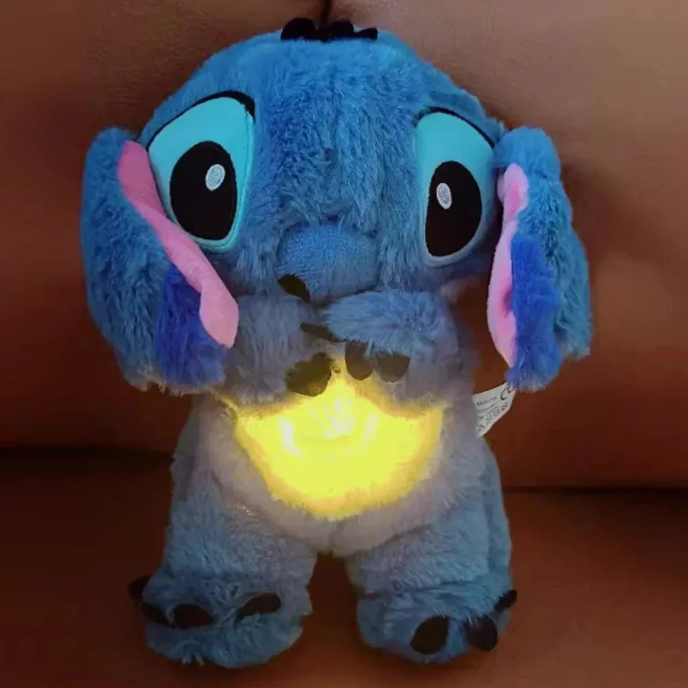 Kawaii Stitch Plush Doll Baby Sleeping Companion Sound Soothing Musical With Air Bag and Light Doll Breathing Toys Gifts