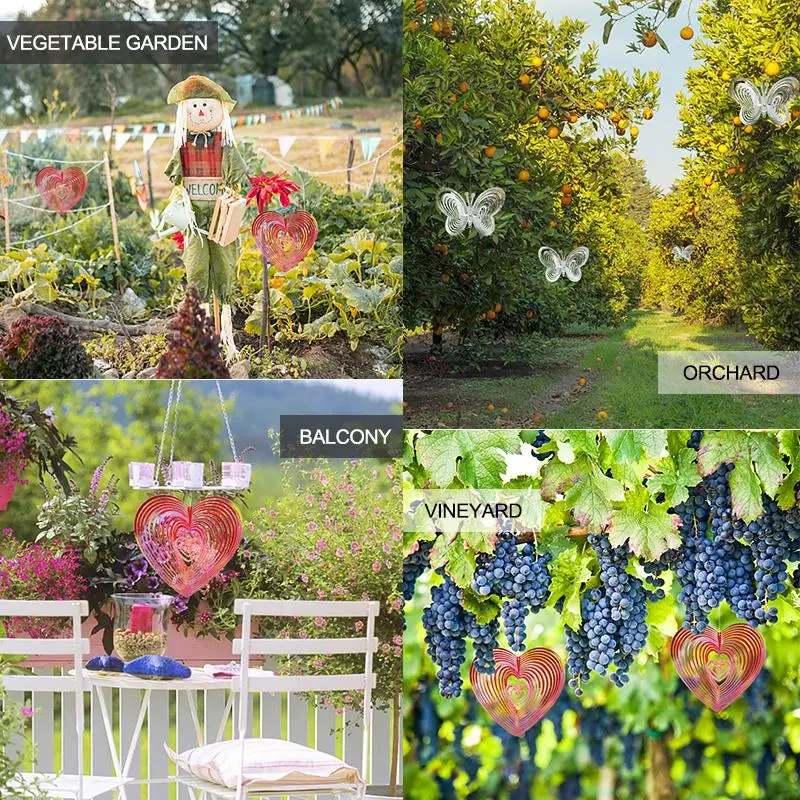 Gradient Color Bird Repellent Wind Turn 3D Reflective Heart-Shaped Butterfly Bird Drive Windmill Outdoor Garden Decor Pinwheels bird repellent device