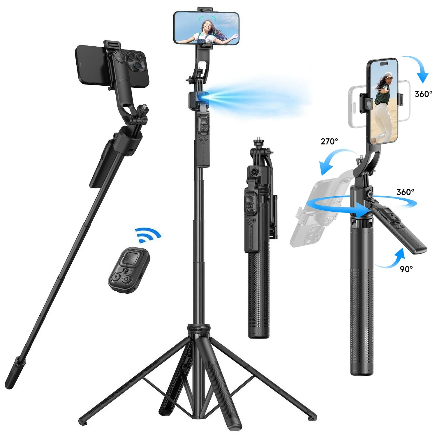 Auto Face Tracking Tripod Selfie Stick 360° Rotation Mount